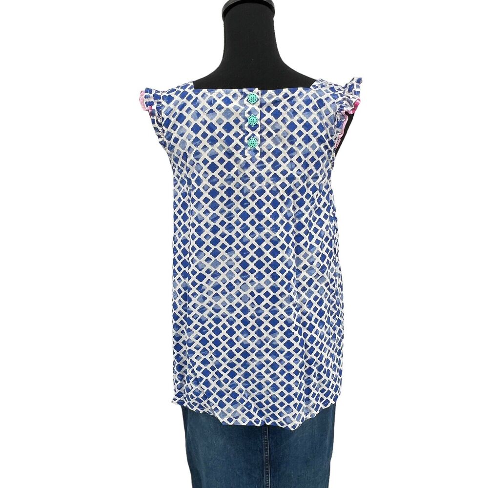 Matilda Jane Women’s Wandering Waters Blue & White Smocked Shirt Tank Small‎ - Picture 6 of 7